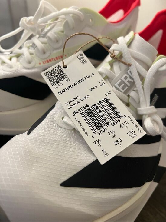 Adidas Adizero Adios Pro 4 Running Shoes Men’s Size 8 White/Black JR1094 NWT main image 12